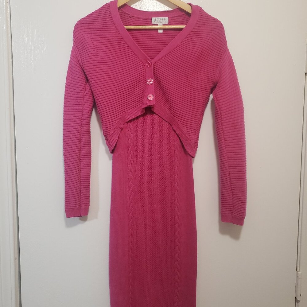 Sofia Vergara Hot Pink Sweater Dress & Cropped Cardigan Set – Size S